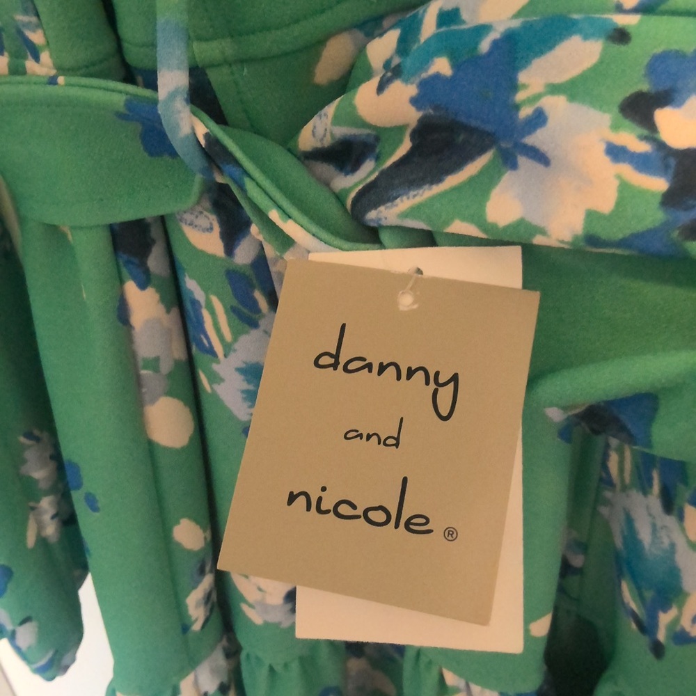 NWT Danny & Nicole Green & Blue Floral Collared V-Neck Belted Dress 18 - Picture 14 of 14